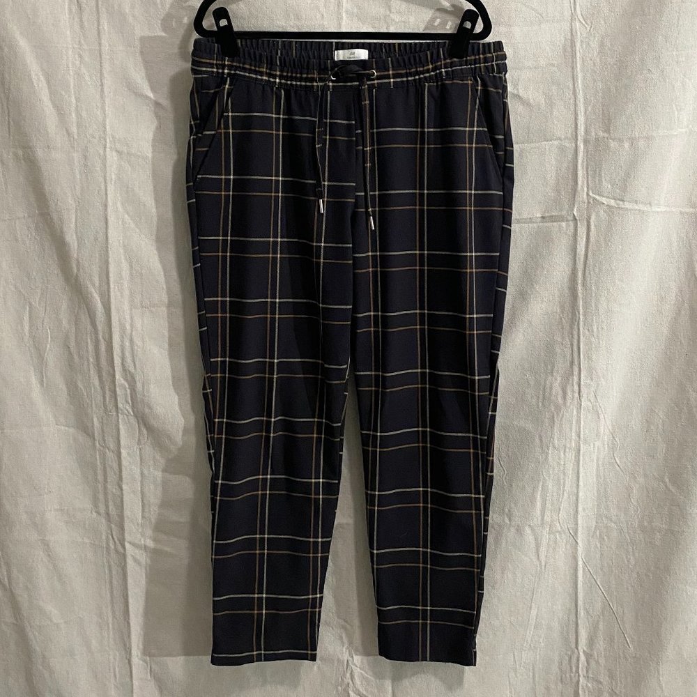Plaid Print Twill Drawstring Jogger Trouser Pant